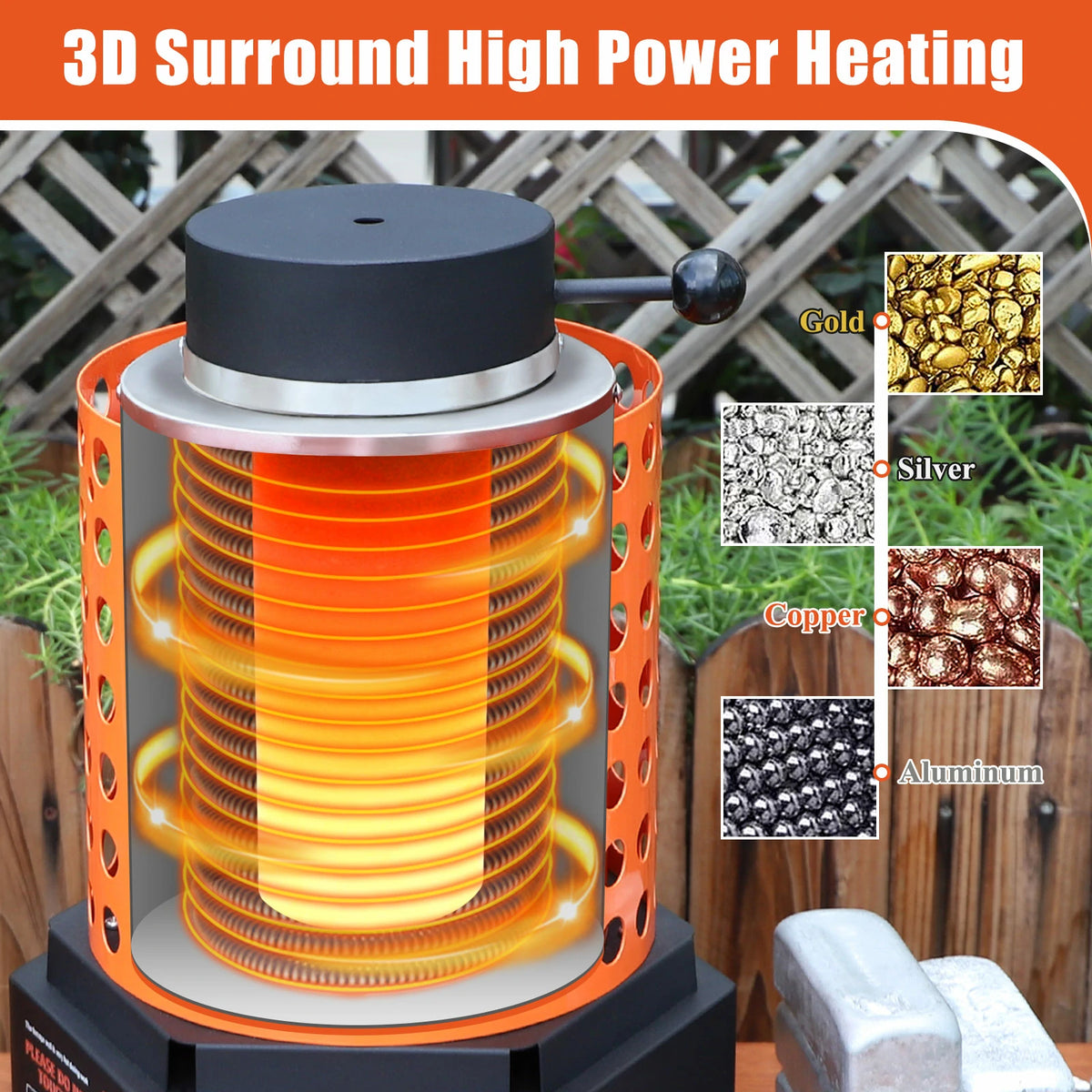 Side view of the ToAuto TRF3000 1800W electric gold melting furnace