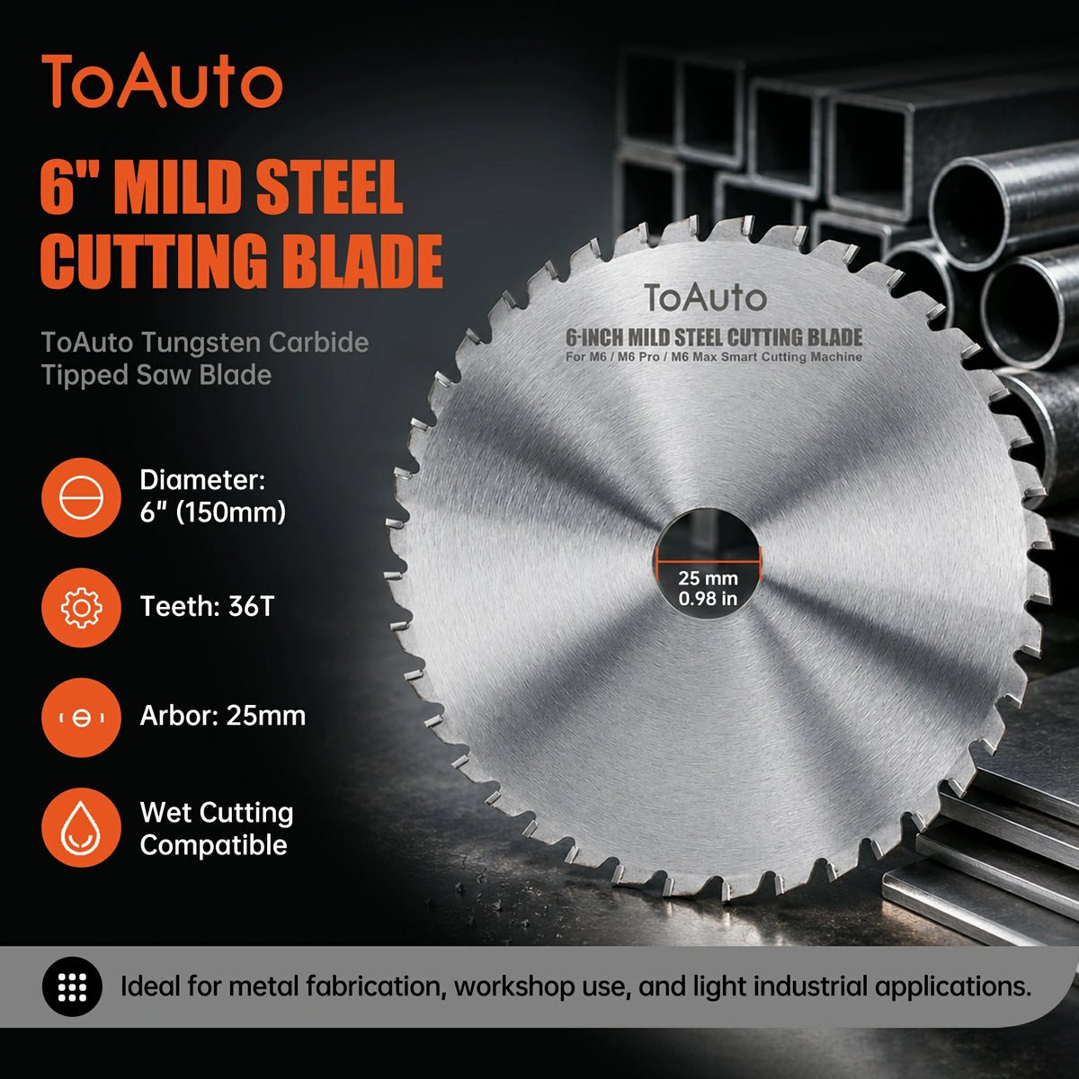 Cutting edge detail of the 6-inch metal saw blade