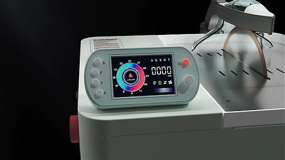 GIF showing ToAuto smart metal gem cutter equipped with 4-inch smart digital LCD display for easy parameter adjustment and precise cutting control.